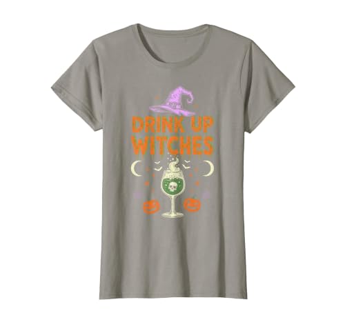 Funny Halloween Tees for Men Women Kids. Drink Up Witches Purple Hat Funny Halloween Men Women T-Shirt - size chart