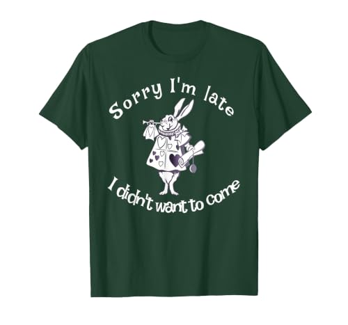 Sorry I'm Late, I Didn't Want to Come White Rabbit Watch T-Shirt — design detail