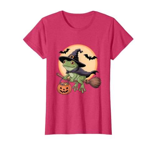 Frog Lover Halloween Party Wear Frog Witch Hat Pumpkin Halloween Costume Men Women Kids T-Shirt - size chart