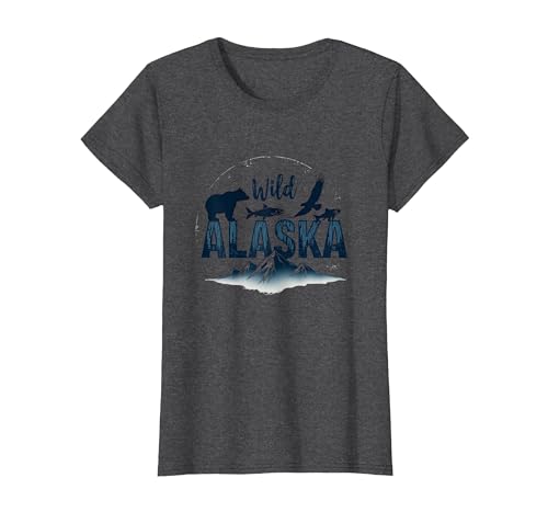 Mademark Wild Alaska Adventure: Bear, Fish, Eagle Mountain Scene T-Shirt - size chart