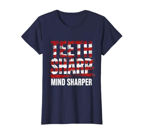 Mademark Teeth Sharp Mind Sharper Shark Graphic Design T-Shirt - size chart