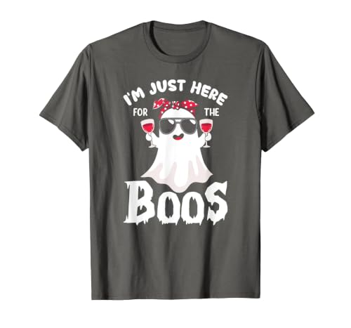 Addictive Designs Halloween Merch Funny Halloween, Just Here for the Boos, Ghost Drinking Wine T-Shirt - size chart