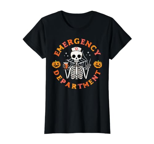 Halloween Nurse Shirts For Women Scrub Costumes Emergency Department Funny Halloween ER Nurse Women Men T-Shirt - size chart