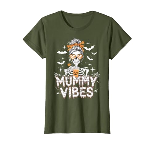 Mummy Vibes Halloween Coffee Funny Skeleton Tee Mummy Vibes Halloween Coffee Funny Skeleton Mother Mom T-Shirt - size chart