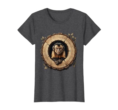Mademark Capuchin Monkey in Hollow Log Illustration T-Shirt - Women - size chart