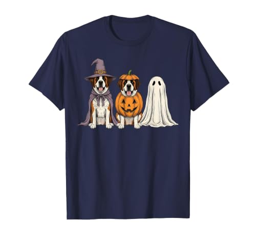Funny Retro St. Bernard mom Halloween Witch Spooky Ghost Saint Bernard Pumpkin Halloween Dog Lover T-Shirt - size chart