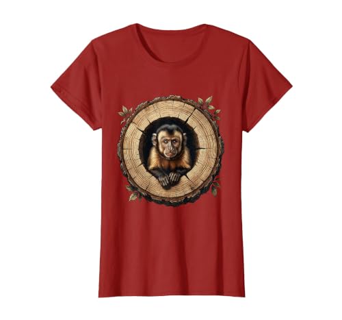 Mademark Capuchin Monkey in Hollow Log Illustration T-Shirt - Women - size chart