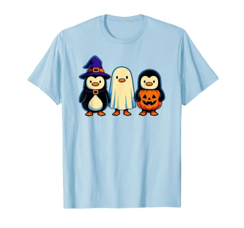 Nerrrdy Penguin Witch Ghost Pumpkin Men Women Kids Funny Halloween T-Shirt - size chart