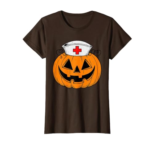 Halloween Tees for Women Men Kids Funny Pumpkin Nurse Scary Halloween Costume RN CNA ICU Women T-Shirt - size chart