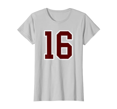 Maroon Number 16 Jersey Player Uniform #16 Gifts Maroon and White Number 16 Jersey Player Uniform #16 Fan T-Shirt - size