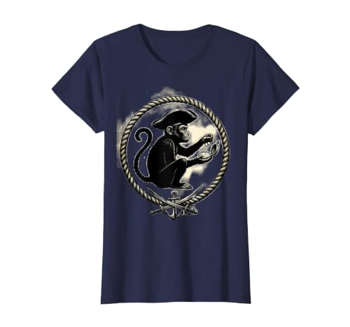 Mademark Pirate Monkey with Stolen Pocket Watch Design T-Shirt - Women - size chart