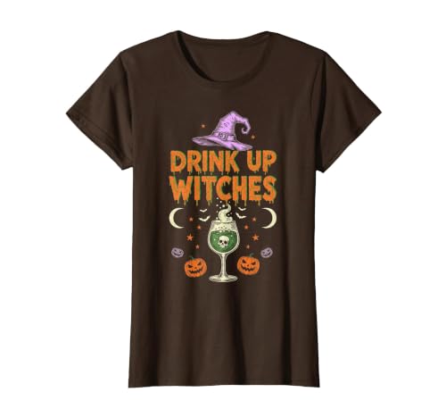 Funny Halloween Tees for Men Women Kids. Drink Up Witches Purple Hat Funny Halloween Men Women T-Shirt - size chart