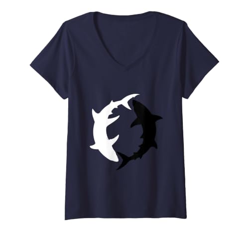 Mademark Women's Yin Yang Sharks Ocean Balance Graphic V-Neck T-Shirt - size chart