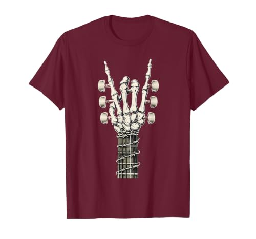 Rock and Wear Gifts Men Women Kids Skeleton Guitar Hand Rock On Guitarist Rock Band Music T-Shirt - size chart