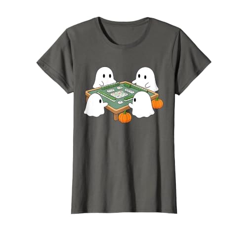 Mahjong Player Halloween Ghost Playing Mahjong Halloween Ghost Playing Mahjong Spooky Season Game Day Fall T-Shirt - size