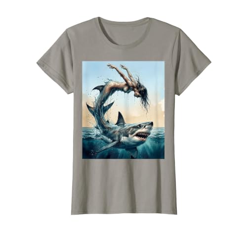 Mademark Woman Into Shark Mid-Dive Graphic Tee T-Shirt - size chart