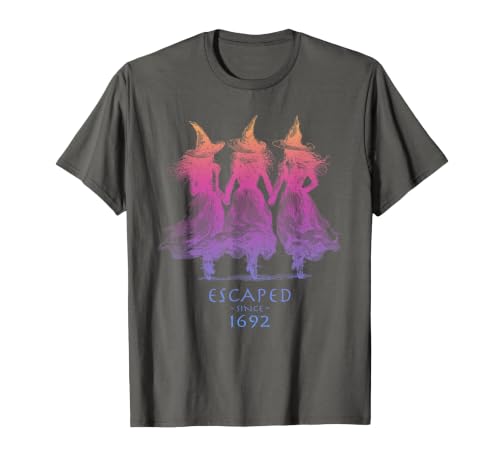 Escaped Since 1692 Halloween Escaped Since 1692 Funny Witch Halloween Design T-Shirt - size chart