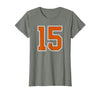 Number 15 Jersey Player Uniform #15 Gifts Burnt Orange White Number 15 Jersey Player Uniform #15 T-Shirt - size chart