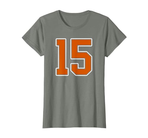 Number 15 Jersey Player Uniform #15 Gifts Burnt Orange White Number 15 Jersey Player Uniform #15 T-Shirt - size chart