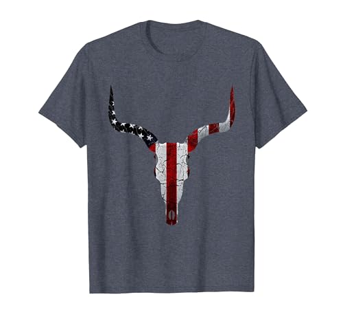 Cow skull USA Flag Bull Skull American Flag Cow Skull Western Graphic Wild West T-Shirt - size chart