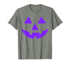 Trick or Treat Funny Halloween Costumes Party Tees Jack O Lantern Scary Carved Pumpkin Face Halloween Purple T-Shirt - size