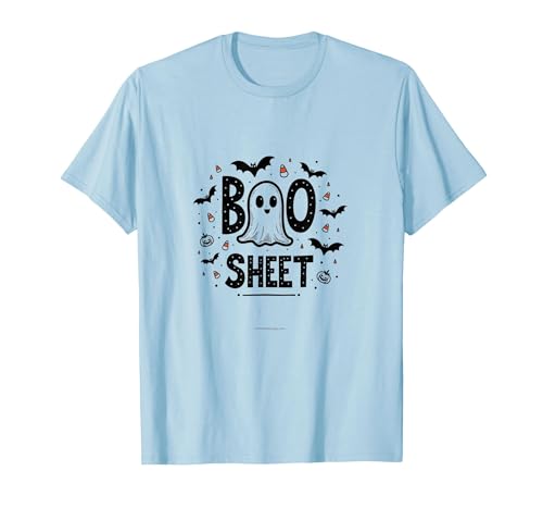 Mademark Halloween Humorous Boo Sheet Ghost Face Pun T-Shirt - size chart