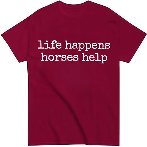 Nusyouc Life Happens Horses Help Equestrian T-Shirt Vintage Horse Lover T Shirt Tops - size chart