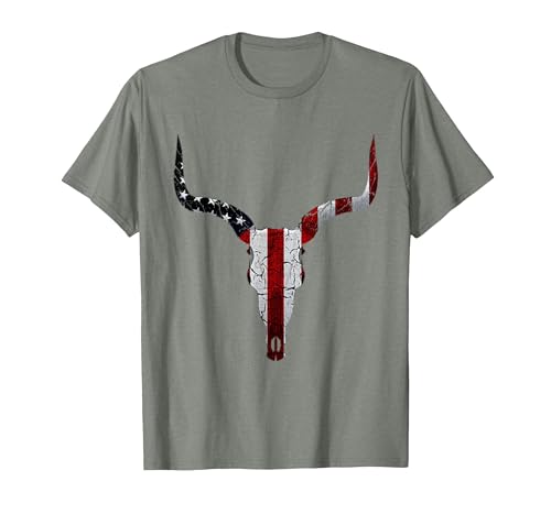 Cow skull USA Flag Bull Skull American Flag Cow Skull Western Graphic Wild West T-Shirt - size chart