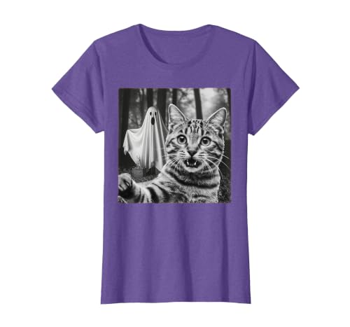 Halloween Cat Selfie with Spooky Ghost t -shir t Halloween Cat Selfie with Spooky Ghost T-Shirt - size chart