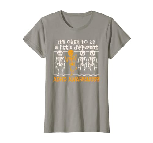 Orange Ribbon ADHD Awareness clothing Halloween Skeleton ADHD Awareness T-Shirt - size chart