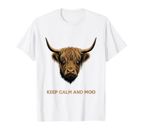 Mademark Keep Calm and Moo Highland Cow Design T-Shirt - size chart