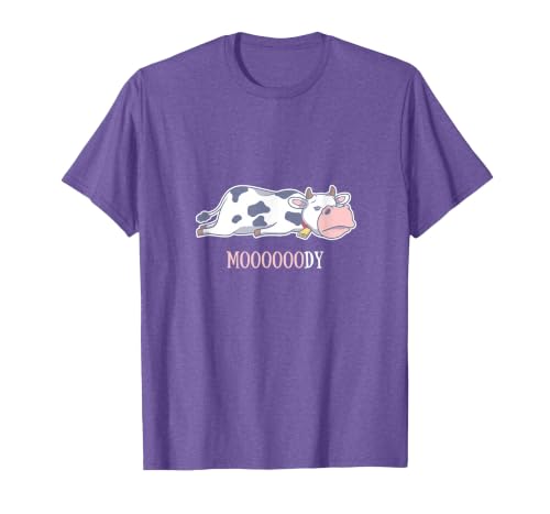 Bad Mood Sleeping Cow Tee Moooody Cow Beef Milk Farm Animals T-Shirt - size chart