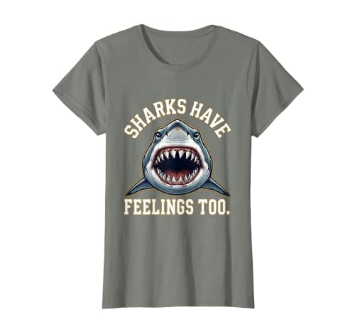 Mademark Sharks Have Feelings Too Funny Ocean Design T-Shirt - size chart
