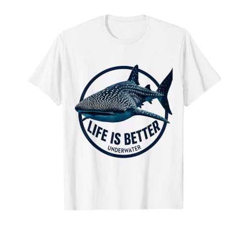 Mademark Life Is Better Underwater Whale Shark Design T-Shirt - size chart
