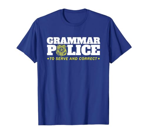 Easy Halloween Costume Top Shop Grammar Police Officer Funny Badge Halloween Costume T-Shirt - size chart