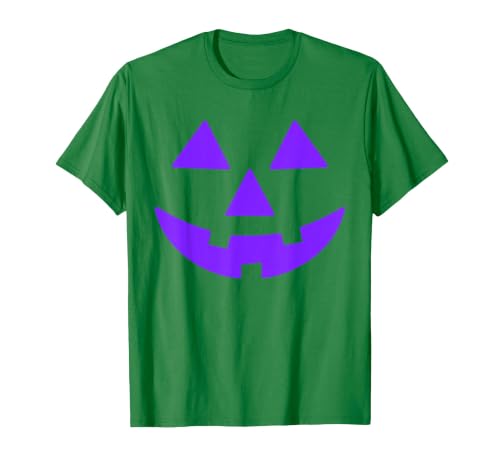 Trick or Treat Funny Halloween Costumes Party Tees Jack O Lantern Scary Carved Pumpkin Face Halloween Purple T-Shirt - size