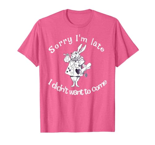 Sorry I'm Late, I Didn't Want to Come White Rabbit Watch T-Shirt — design detail