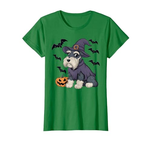 Witch Schnauzer Dog Halloween Outfits Schnauzer Dog Scary Pumpkin Bat Witch Schnauzer Halloween T-Shirt - size chart