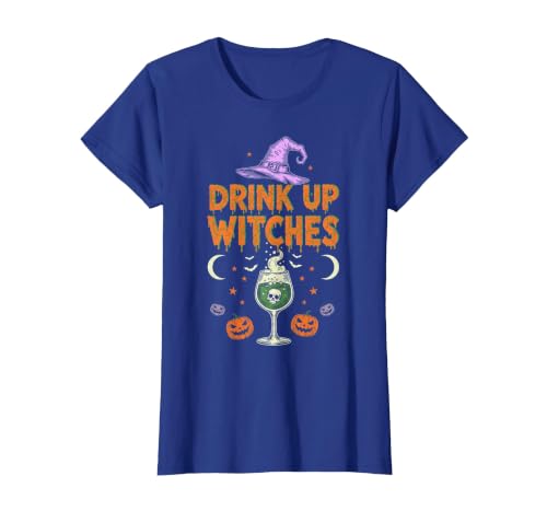 Funny Halloween Tees for Men Women Kids. Drink Up Witches Purple Hat Funny Halloween Men Women T-Shirt - size chart