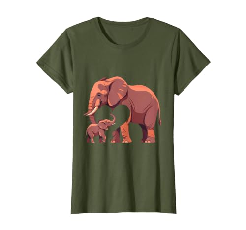 Mademark Elephant Mother and Calf Touching Trunks Design T-Shirt - Women - size chart