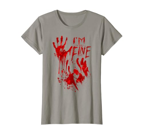 InGENIUS Halloween Shirts & Gifts I'm Fine Bloody Hand Blood Stained Splatter Funny Halloween T-Shirt - size chart