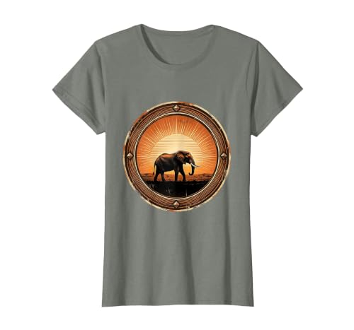 Mademark Elephant Silhouette Glowing Safari Sunset T-Shirt - Women - size chart
