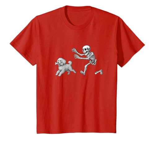 Funny Halloween Dog Lovers Gift Tees Skeleton Dogs Funny Skeleton Chasing Goldendoodle Dog Halloween Dogs Lover T-Shirt -