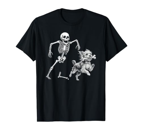 Funny Yorkie Halloween Dog Meme Shirts Funny Yorkie with Skeleton Bone Halloween Dog Lover T-Shirt - size chart
