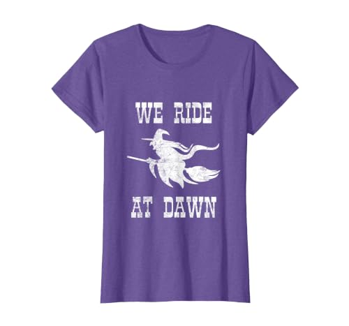 Halloween Witch Broomstick Costume Shop We Ride At Dawn Spooky Witch Broomstick Halloween Costume T-Shirt - size chart