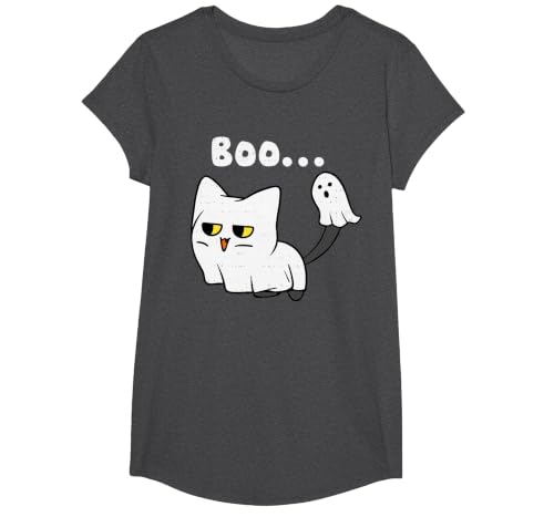 Halloween Tees Women Men Kids Cat Boo Ghost Cute Kitty Spooky Funny Halloween Meow Pet T-Shirt - size chart