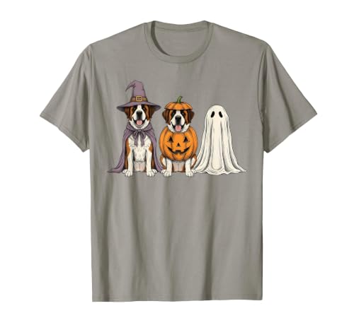 Funny Retro St. Bernard mom Halloween Witch Spooky Ghost Saint Bernard Pumpkin Halloween Dog Lover T-Shirt - size chart