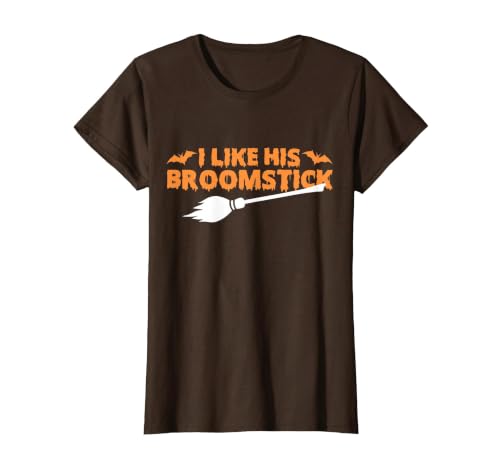 Funny Groovy Halloween Outfit I Like His Broomstick Halloween Funny Matching Couples T-Shirt - size chart