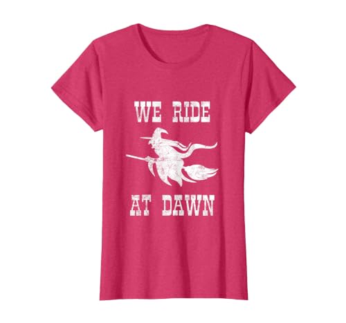 Halloween Witch Broomstick Costume Shop We Ride At Dawn Spooky Witch Broomstick Halloween Costume T-Shirt - size chart