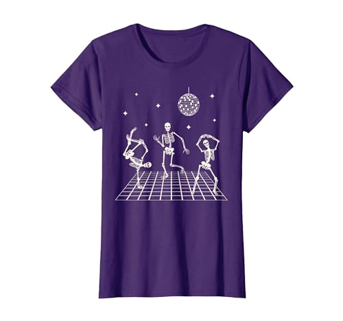 Sollomio Skeletons Dancing at The Club with a Disco Ball Halloween T-Shirt - size chart